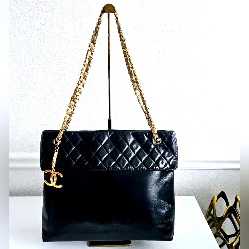 Chanel Vintage Calfskin Double Chain-link Large Tote (JB1111)